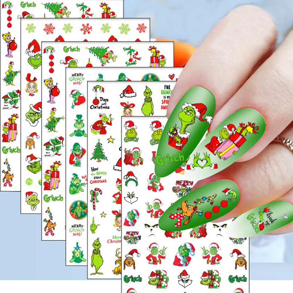 QUNQINLI Christmas nail stickers showcase green designs for festive, easy-to-apply nails.