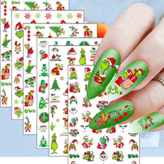 QUNQINLI Christmas nail stickers showcase green designs for festive, easy-to-apply nails.