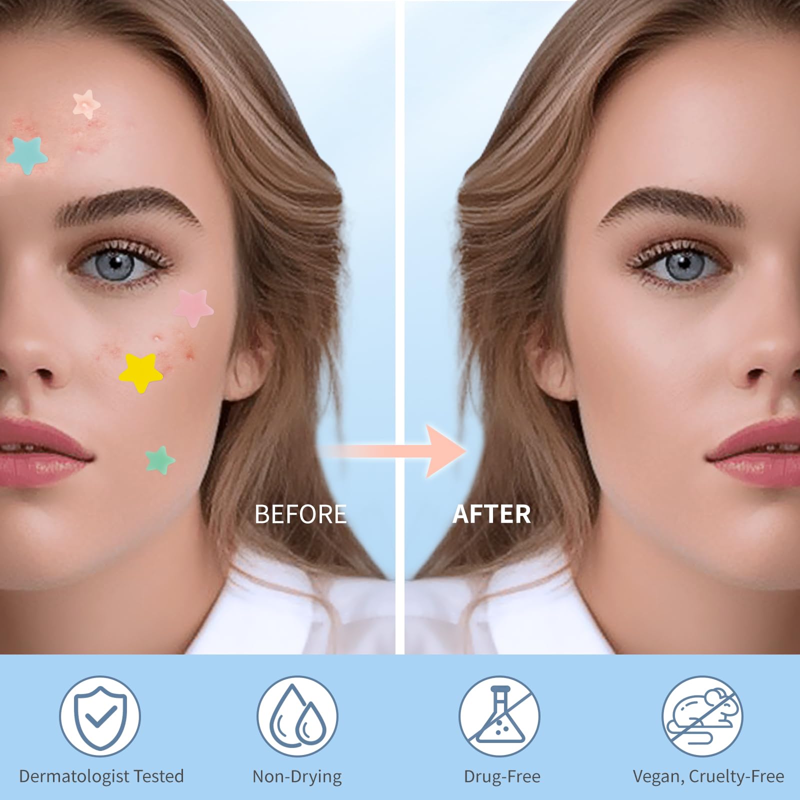 QUSTERE patches highlight natural ingredients like tea tree oil and centella