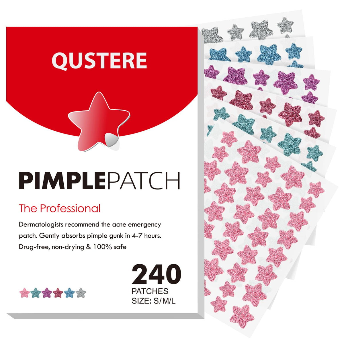 QUSTERE star patches pack in six colors for versatile blemish coverage