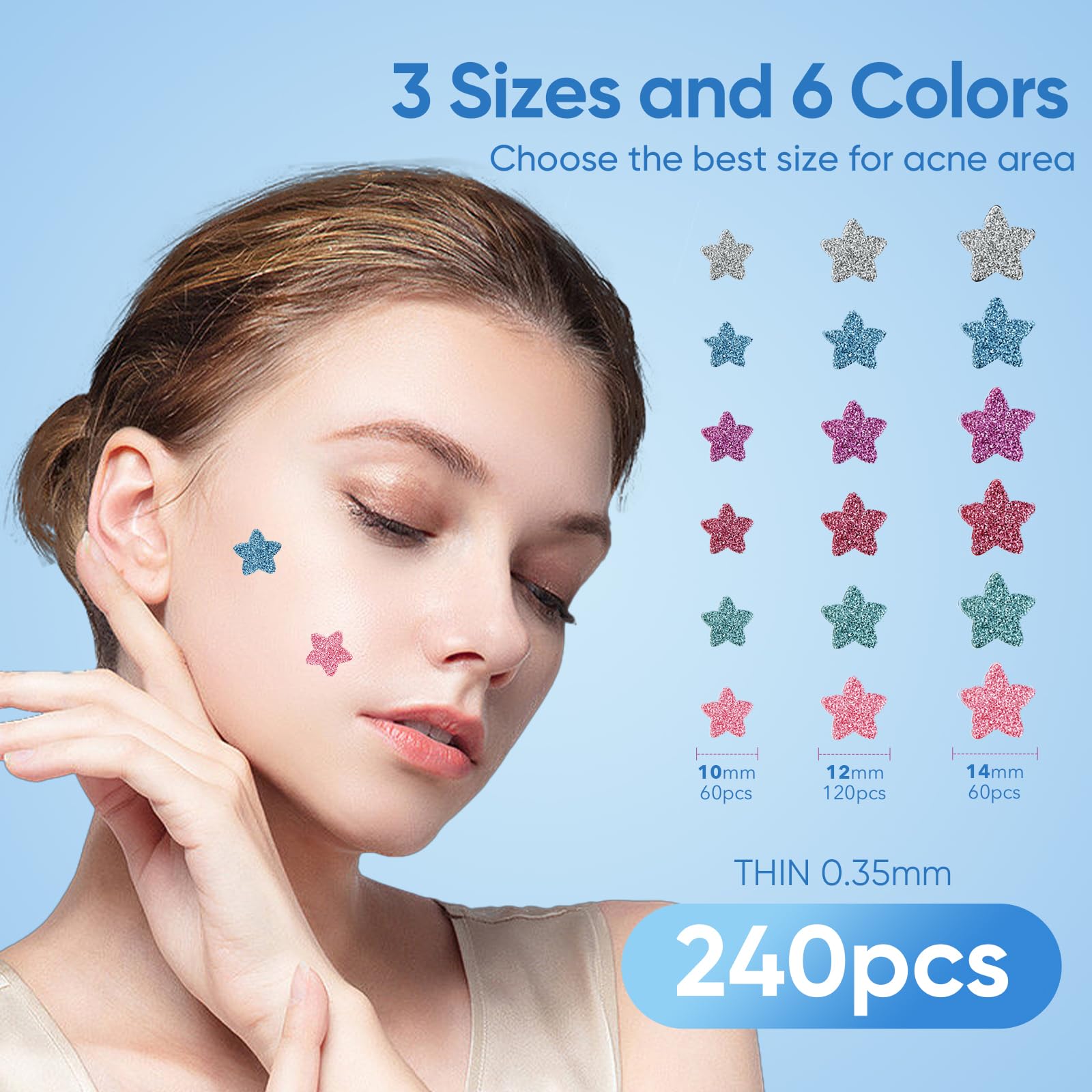 QUSTERE star patches close-up showing color variety for precise blemish coverage