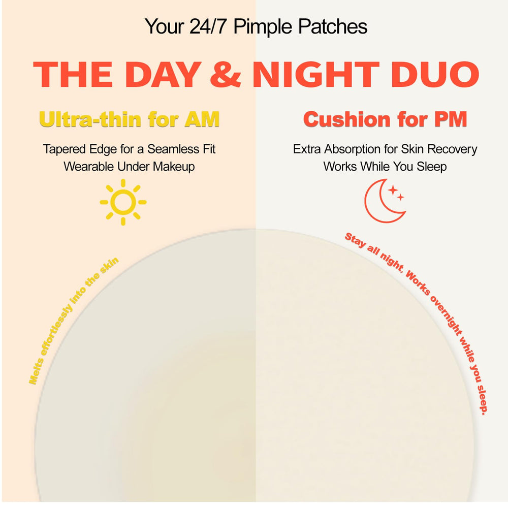 Ultra-thin matte daytime patches blend with skin and makeup for seamless wear.