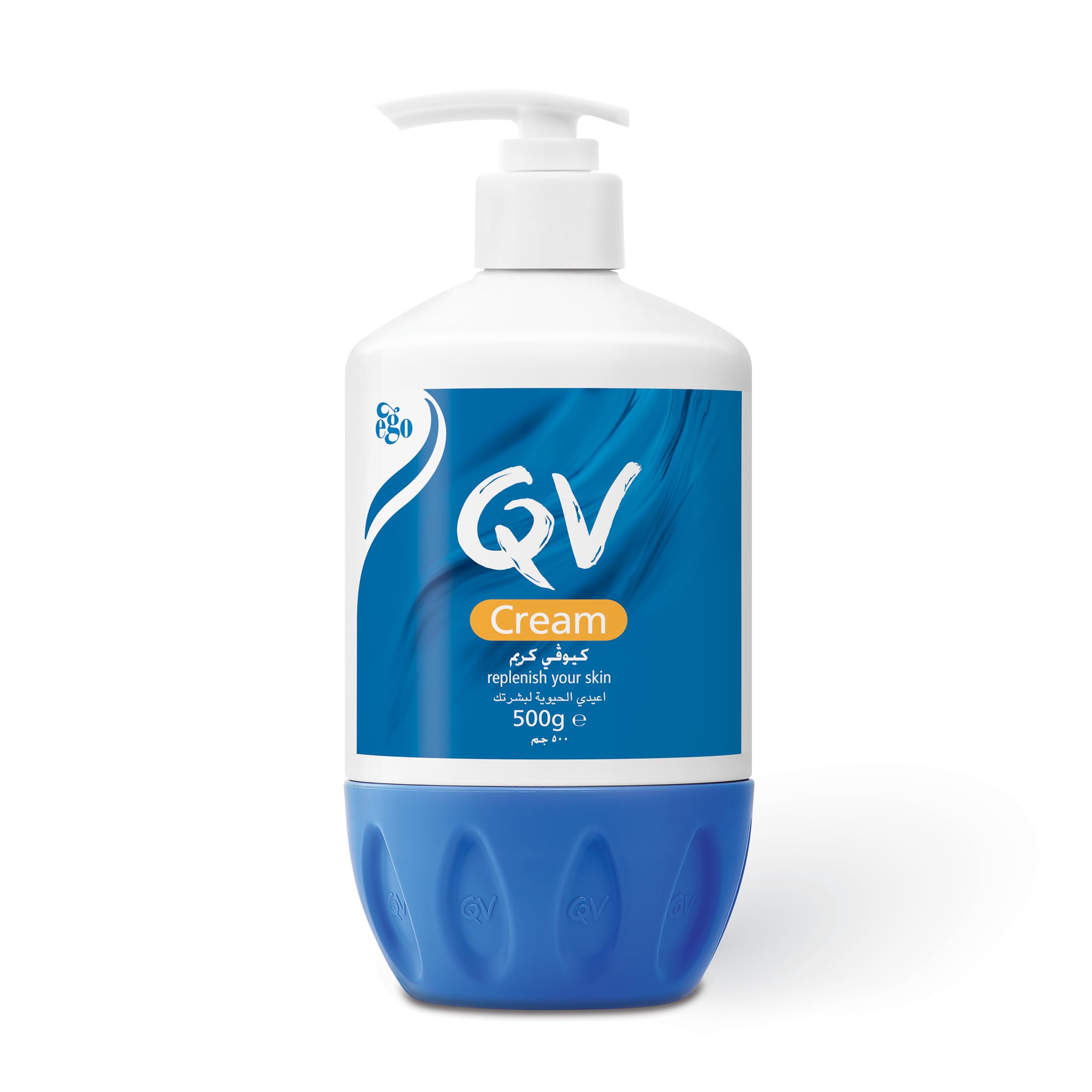 QV Cream 500g pump bottle offers long-lasting hydration for dry skin.