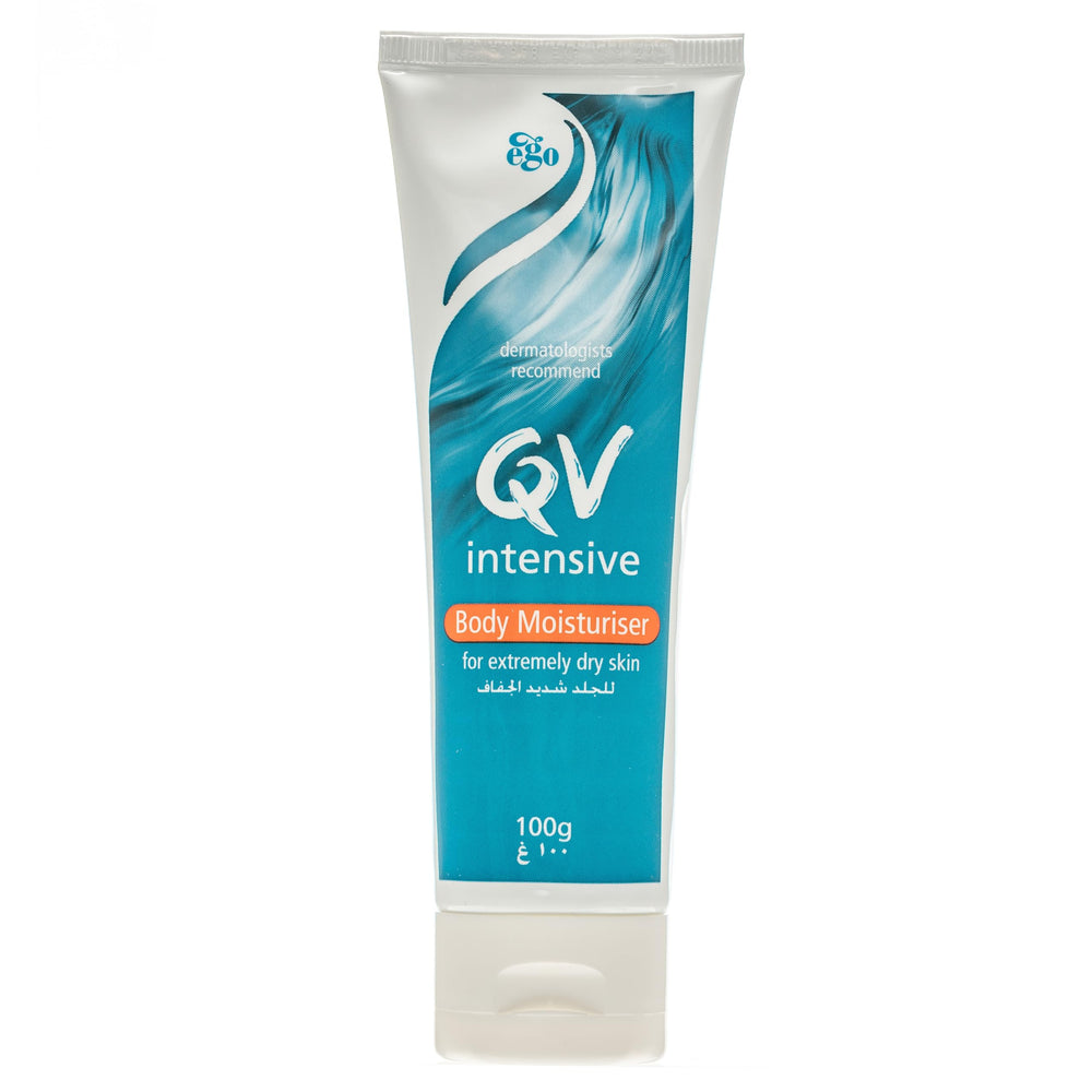 QV Intensive Body Moisturiser jar close-up showing creamy texture for deep hydration.