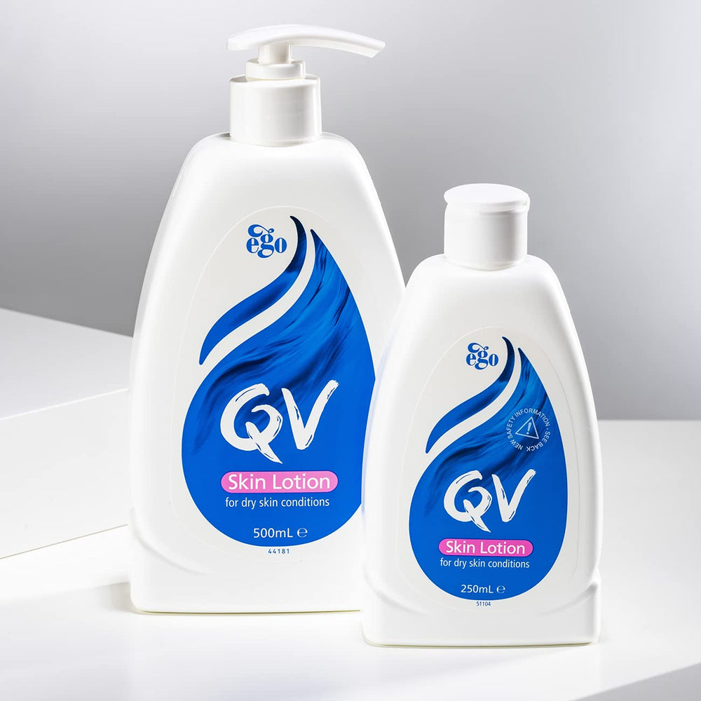 QV Skin Lotion label indicating fragrance-free formula for sensitive skin
