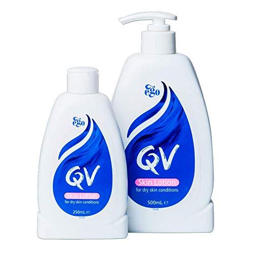 QV Skin Lotion on dresser as part of a skincare setup