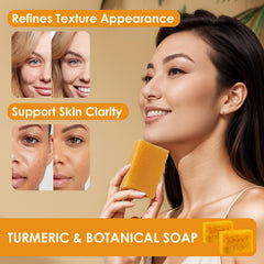 QVKZL Turmeric Cleansing Soap Bar cleanses and softens skin on face and body.