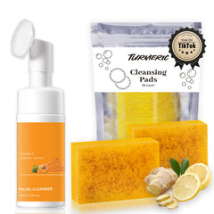QVKZL Turmeric Face Wash with Brush for a gentle daily cleanse that refreshes skin.