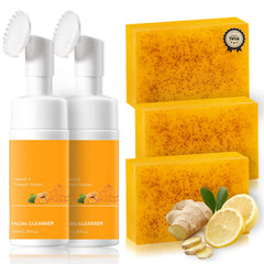 QVKZL Turmeric Face Wash with Brush for gentle daily cleansing.