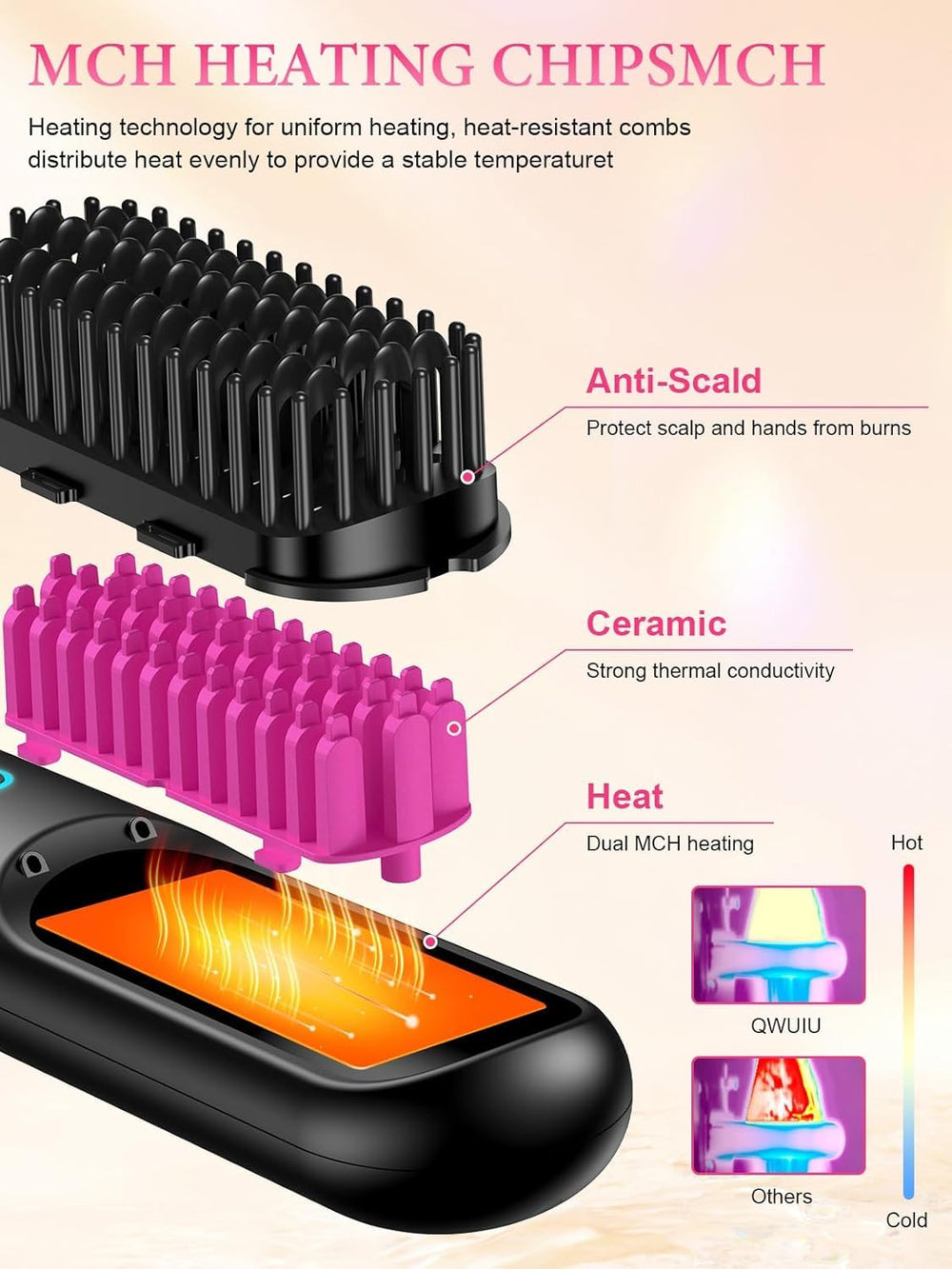 QWUIU plasma ceramic teeth help reduce static for smoother hair.