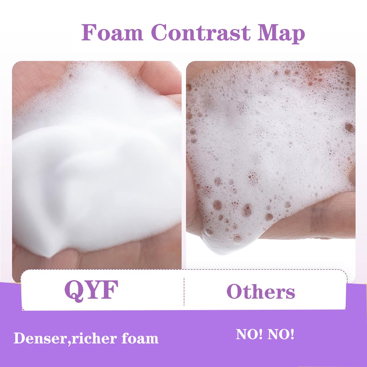 QYF lash shampoo foaming texture close-up showing rich lather and easy spread.