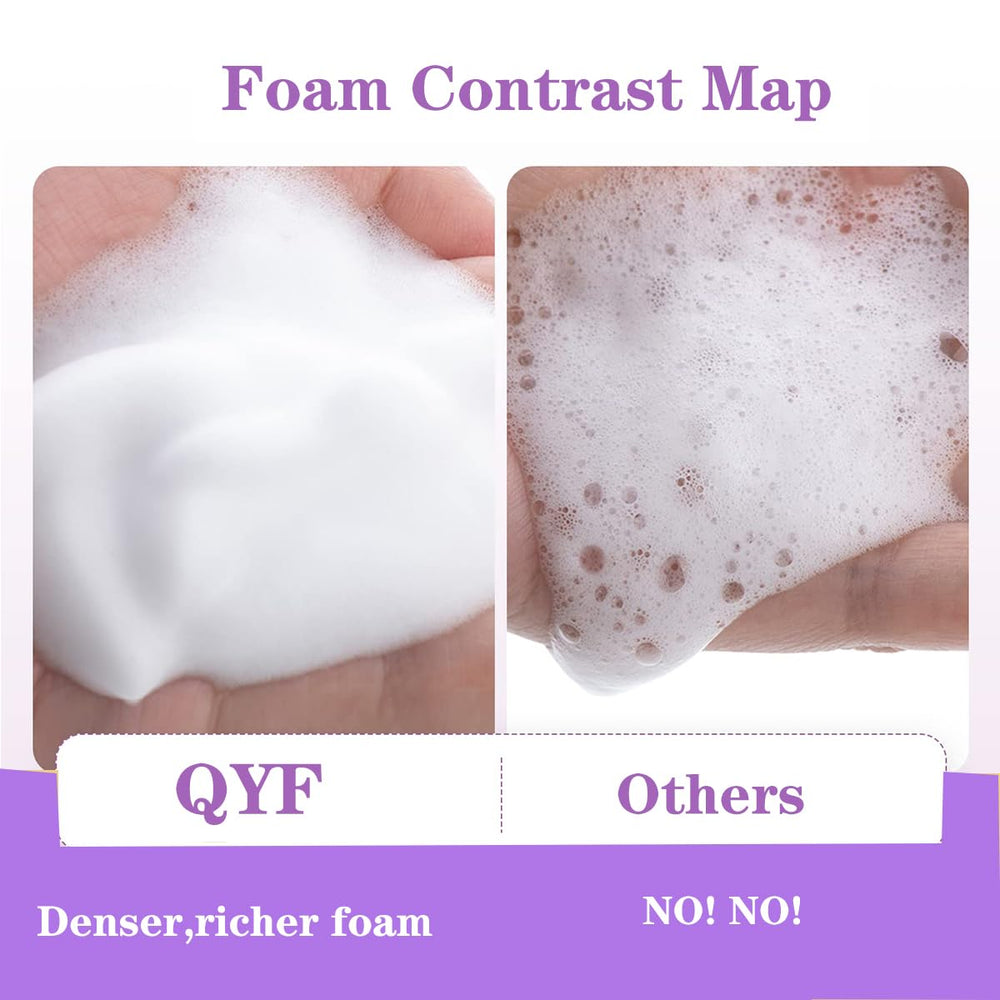 QYF lash shampoo foaming texture close-up showing rich lather and easy spread.
