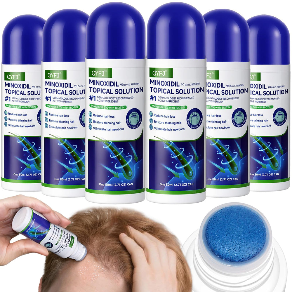 QYFJ 6-pack minoxidil with sponge applicator for precise scalp treatment and better absorption.