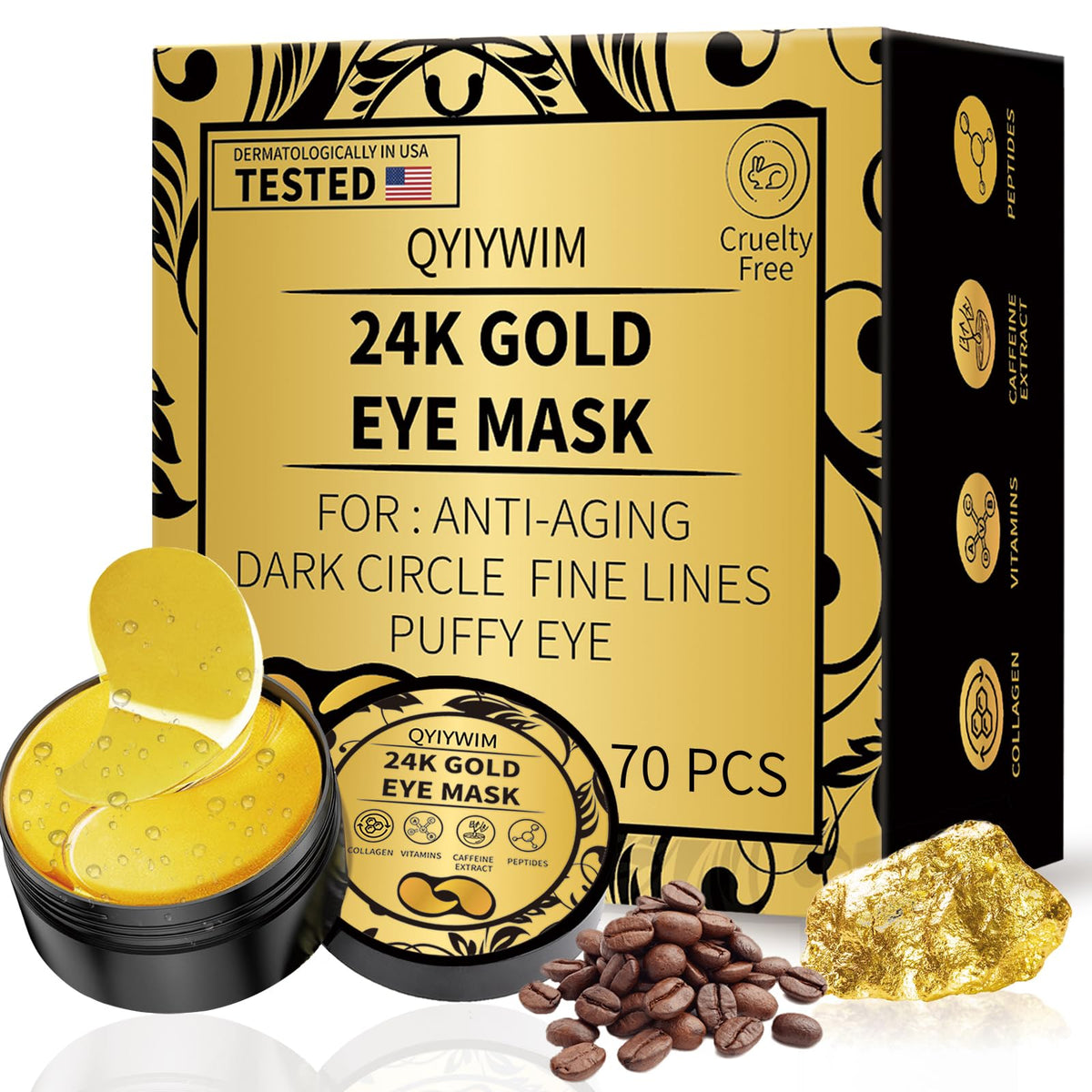Qyiywim 24K Gold Under Eye Patches for luxurious hydration and puffiness reduction