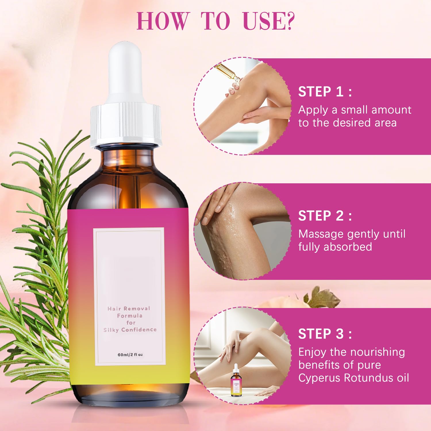 Qynar Rotundus Oil application on armpit illustrates smooth massage motion.