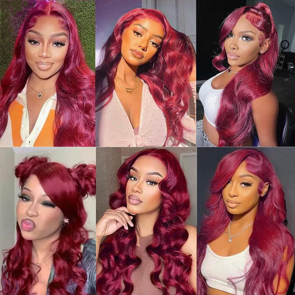 QZOQZO 26-inch burgundy wig offers dramatic length and graceful movement.