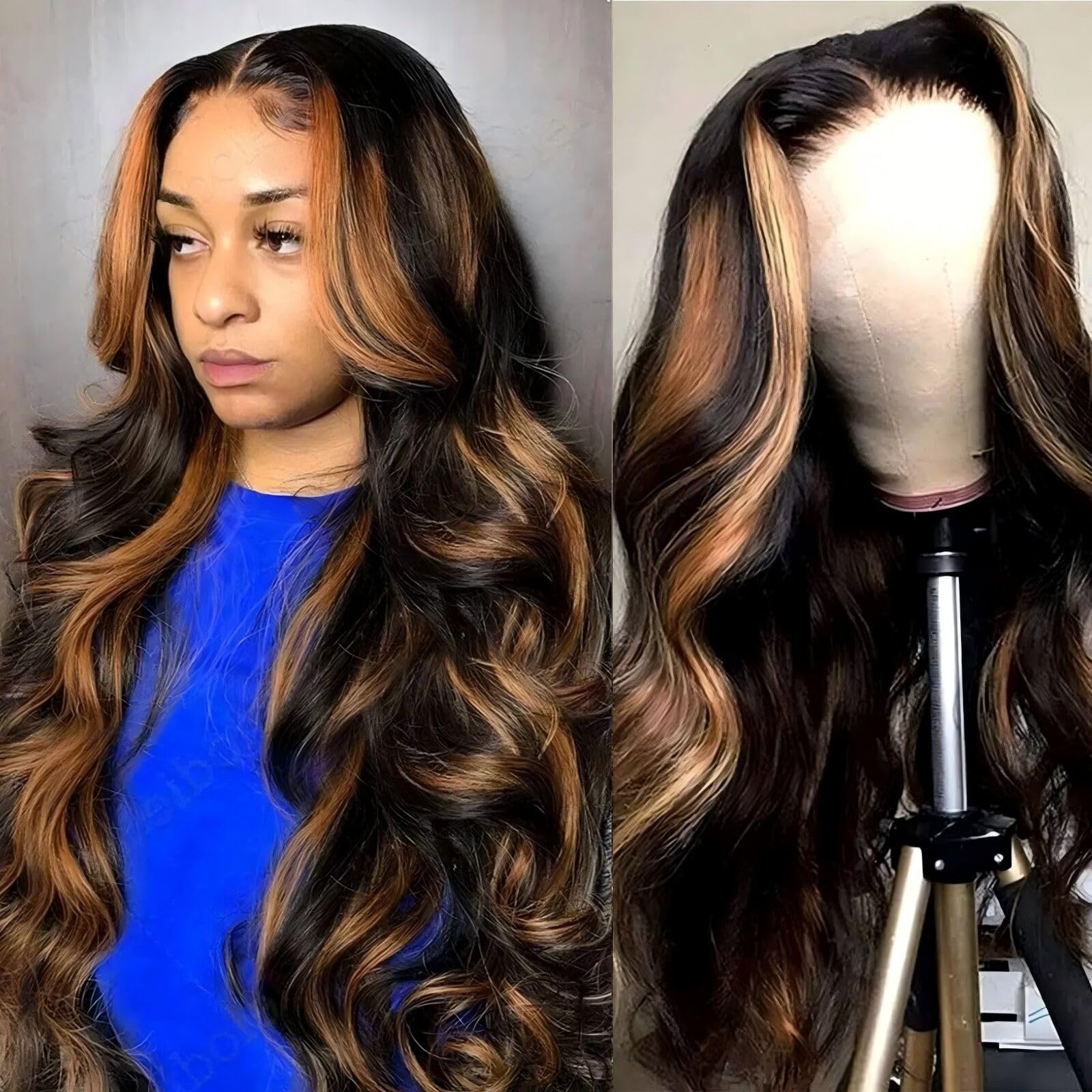 QZOQZO 28-inch highlight ombre lace front wig with natural parting for dramatic length