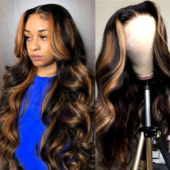 QZOQZO 28-inch highlight ombre lace front wig with natural parting for dramatic length