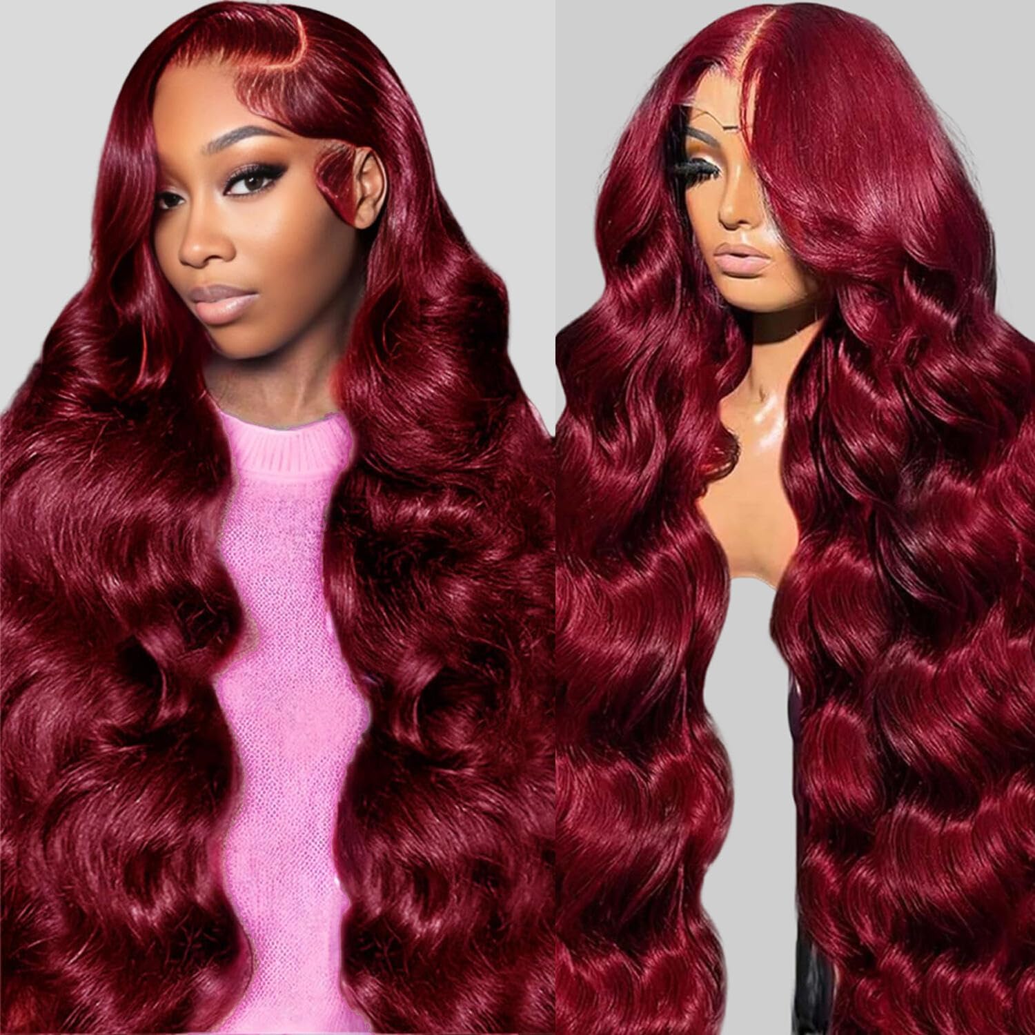 QZOQZO 32-inch burgundy lace front wig front view showing natural hairline and length