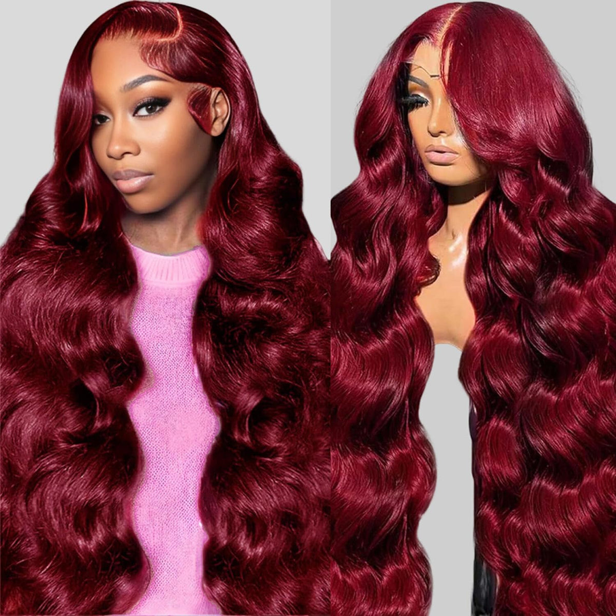 QZOQZO 32-inch burgundy lace front wig front view showing natural hairline and length