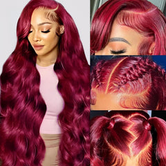 QZOQZO burgundy lace front wig side view with fuller body wave