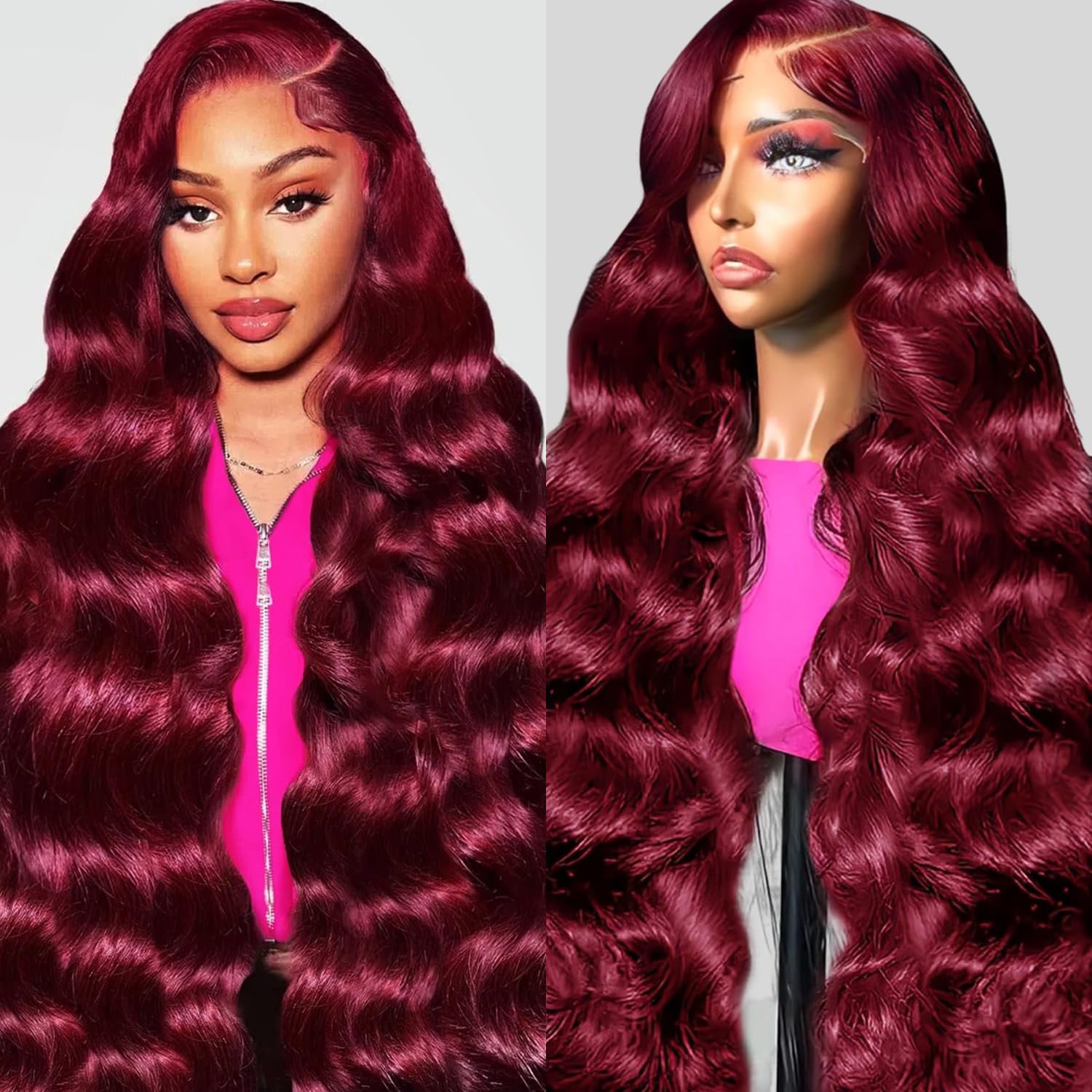 QZOQZO 99J burgundy lace-front wig front view with natural hairline