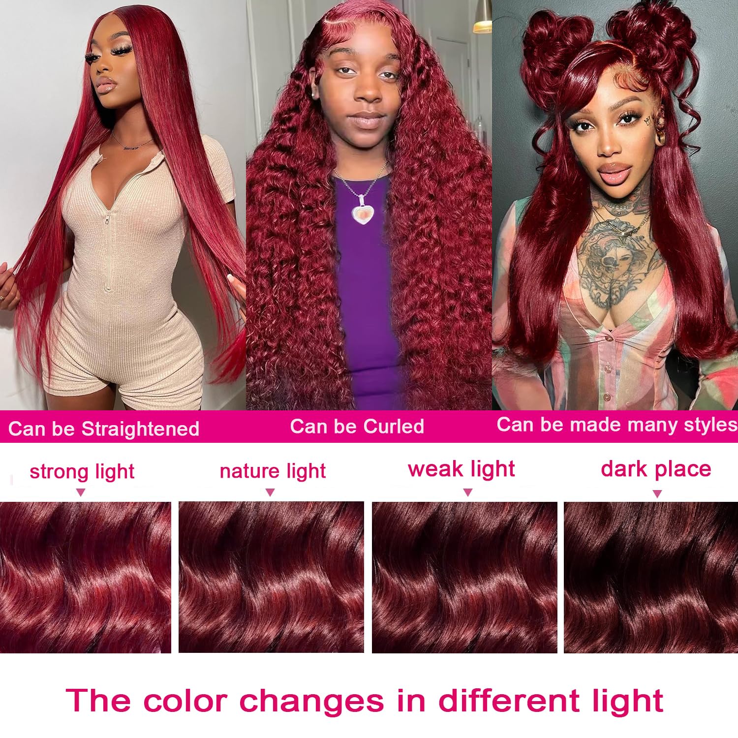 QZOQZO burgundy color swatch on the wig