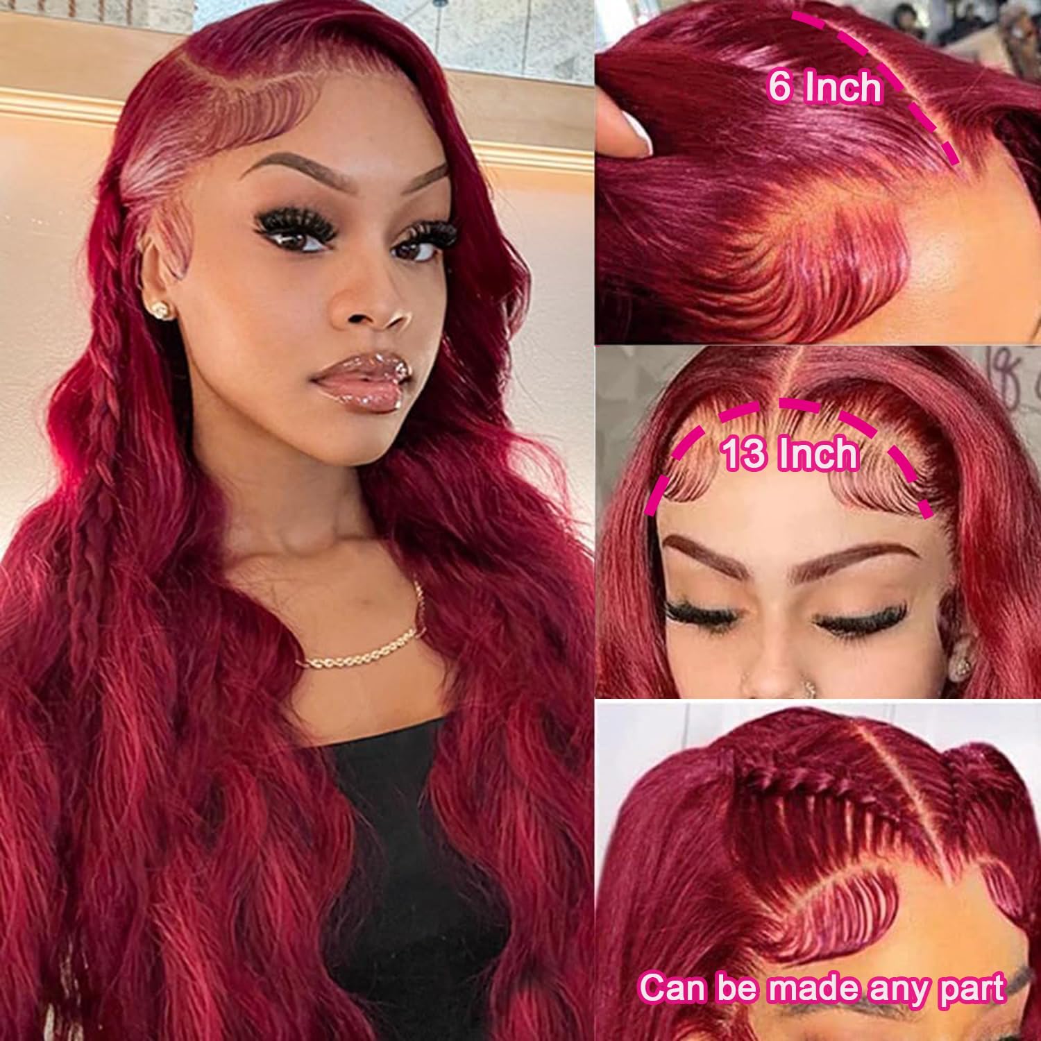QZOQZO burgundy lace-front wig lace detail and baby hairs