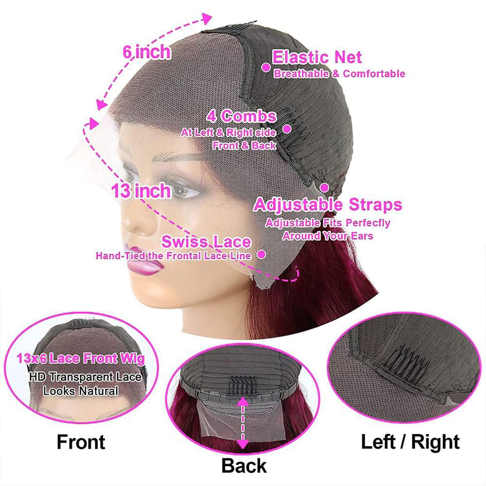 QZOQZO burgundy lace front with pre-plucked baby hair for a seamless hairline look.