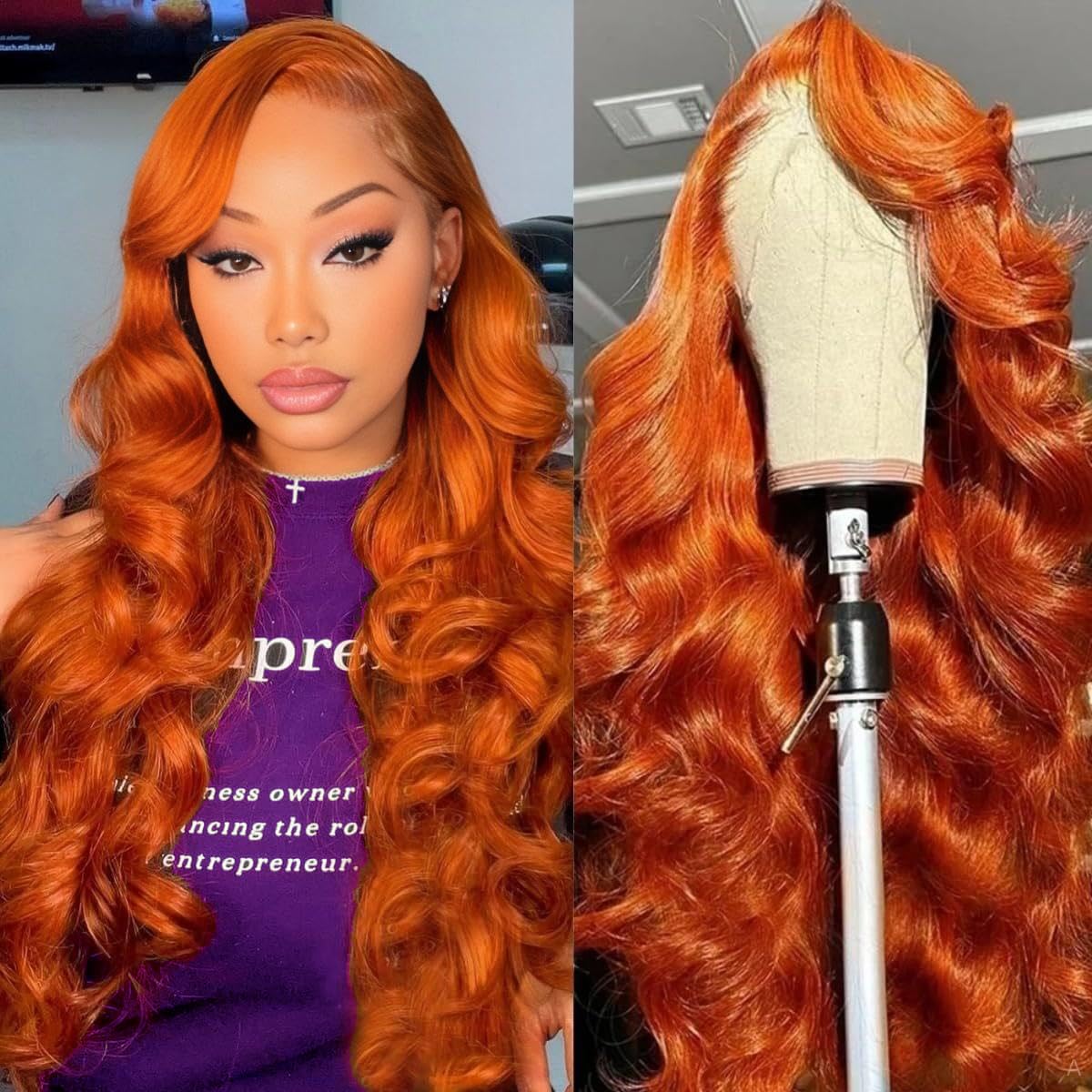 QZOQZO Ginger Lace Front Wig overall view showing full body wave and natural luster