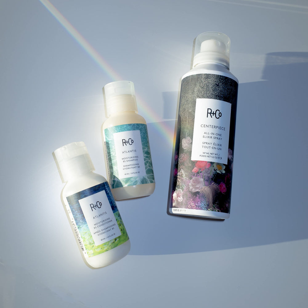 R+Co Atlantis packaging highlights vegan and cruelty-free care for hair.