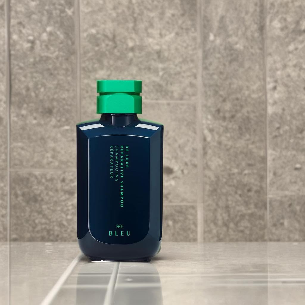 Angled shot of bottle in bathroom routine with premium aesthetics.