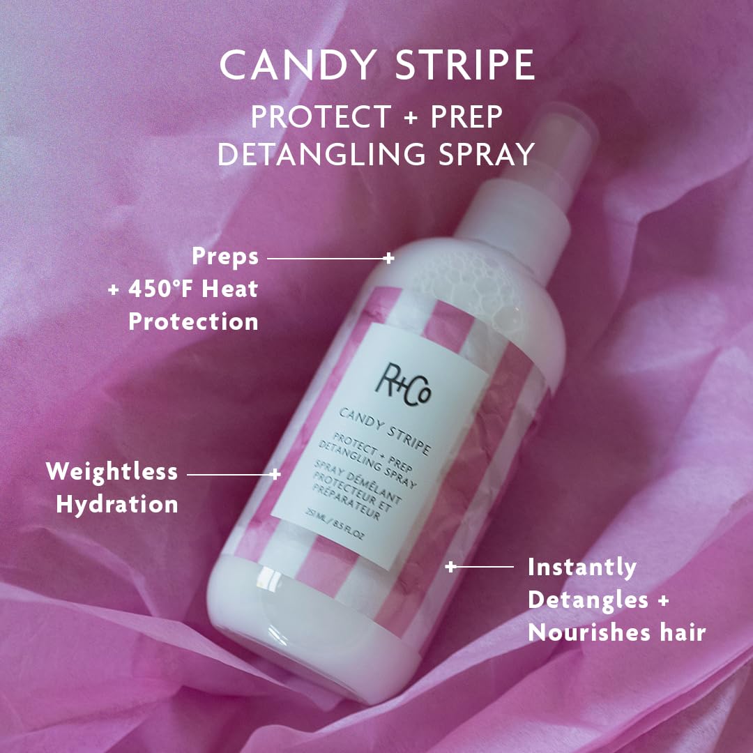 R+Co Candy Stripe detangling-effect reduces knots during routine care.