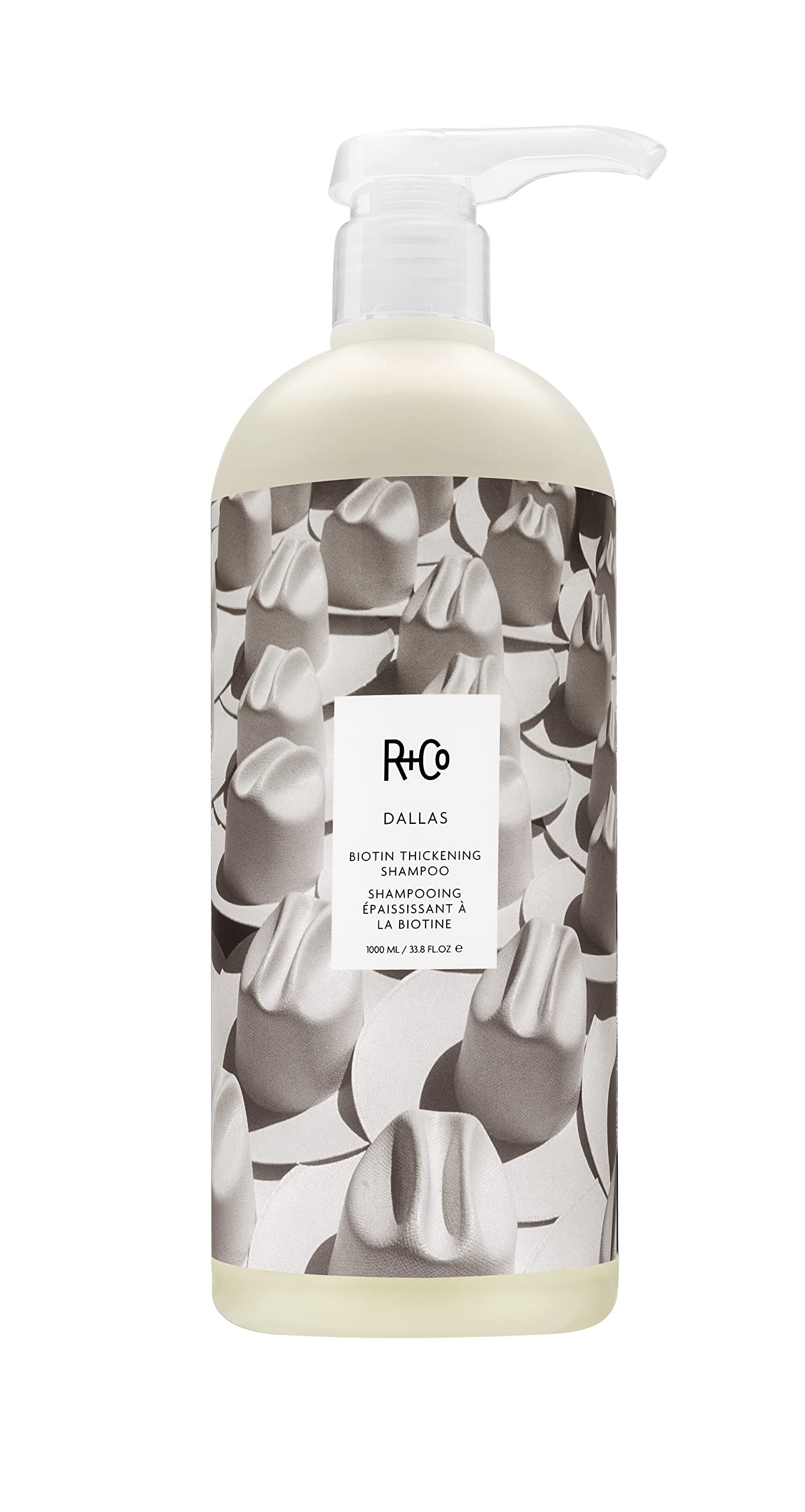 R+Co Dallas Thickening Shampoo bottle pour for fuller-looking hair.
