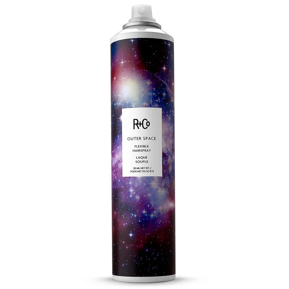 R+Co Outer Space bottle front view with unscented formula for flexible hold.