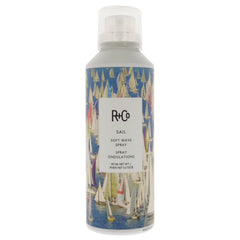 R+Co Sail Soft Wave Spray bottle closeup showing natural volume potential