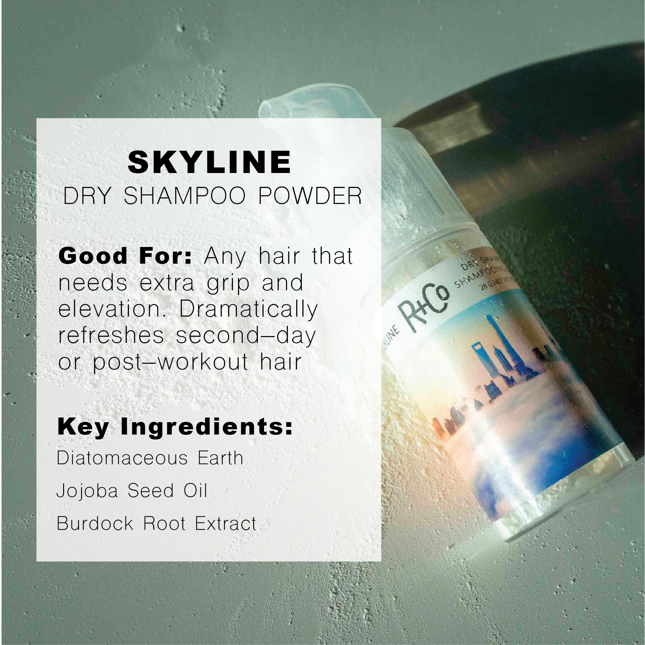 R+Co Skyline Dry Shampoo Powder with precise spray technology targets areas efficiently.