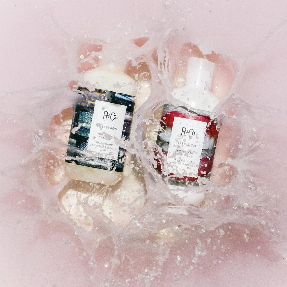 R+Co Television Perfect Hair Conditioner bottle adds volume and shine
