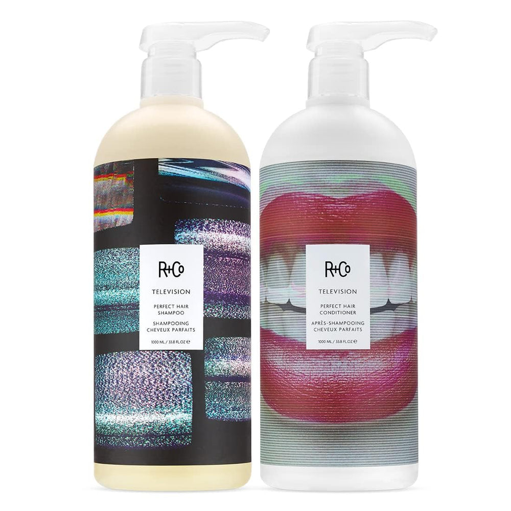 R+Co Television Shampoo bottle shown with a sleek, premium design.