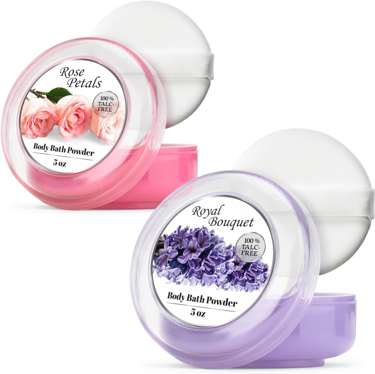 R-NEU 2-pack body powder bottle with puff for easy, mess-free application.