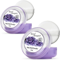 R-NEU body powder with royal bouquet scent and plush puff for easy application.