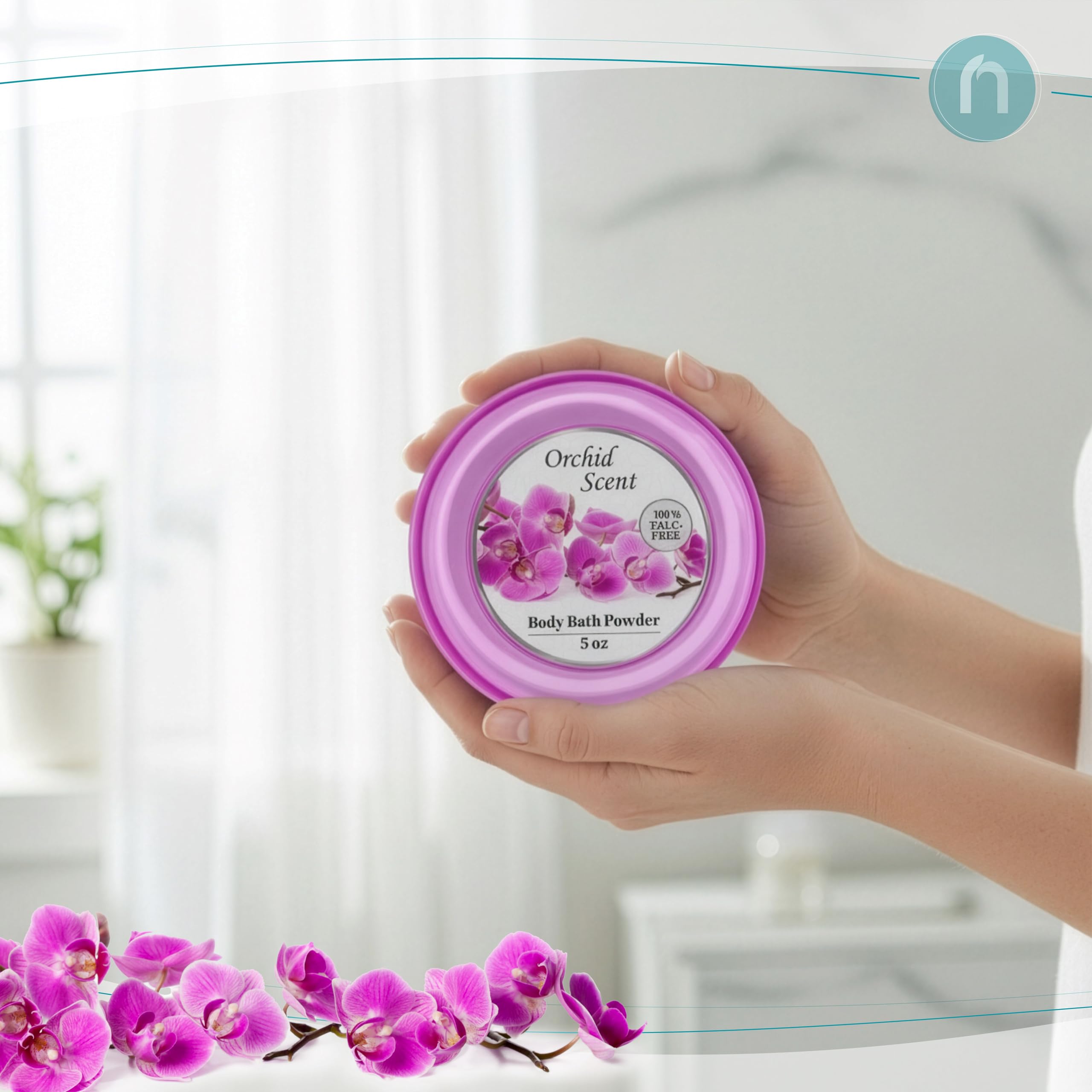 R-NEU orchid dusting powder provides a soft, lasting fragrance during daily use.