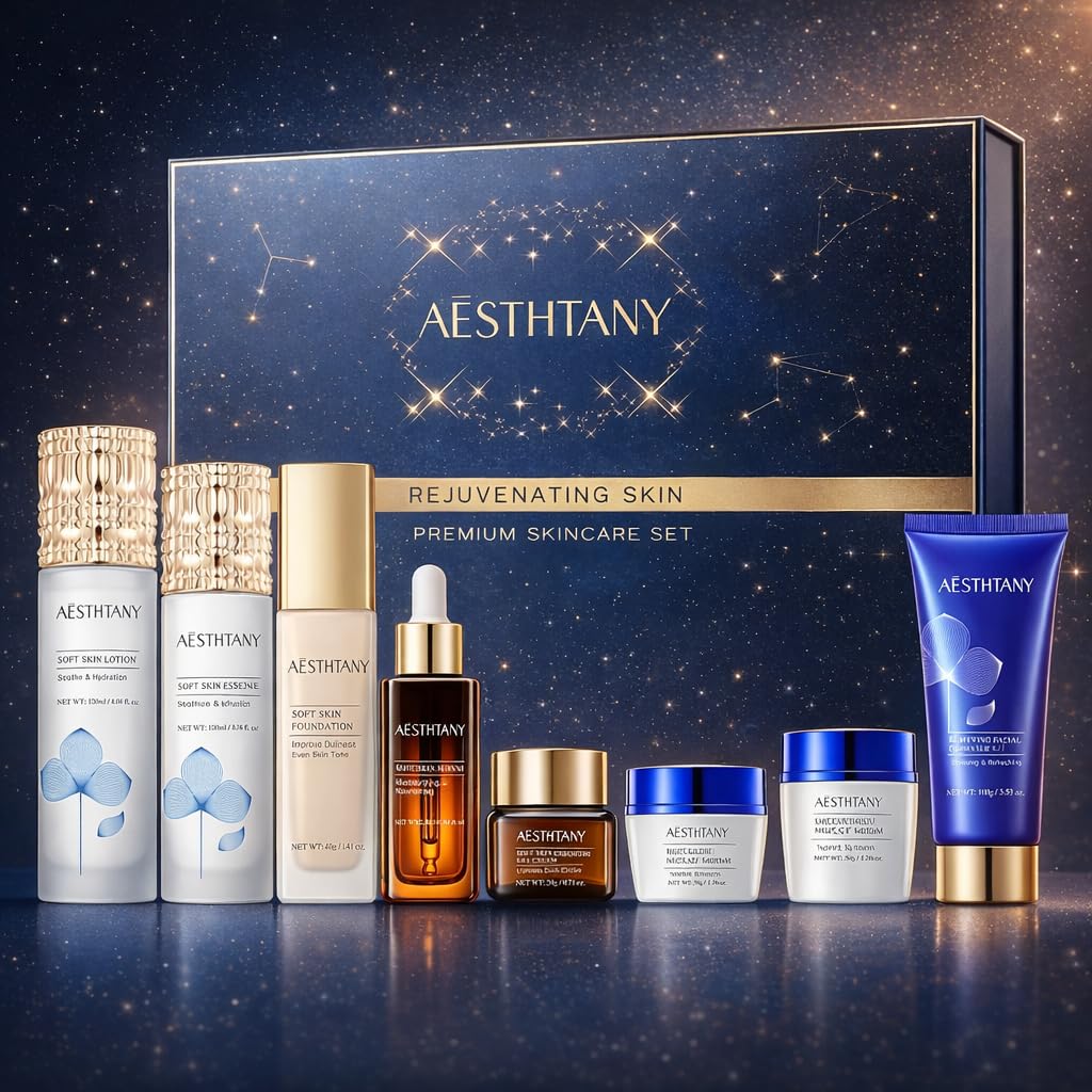 R RadiantRise 8-in-1 skincare set box showing complete daily routine.