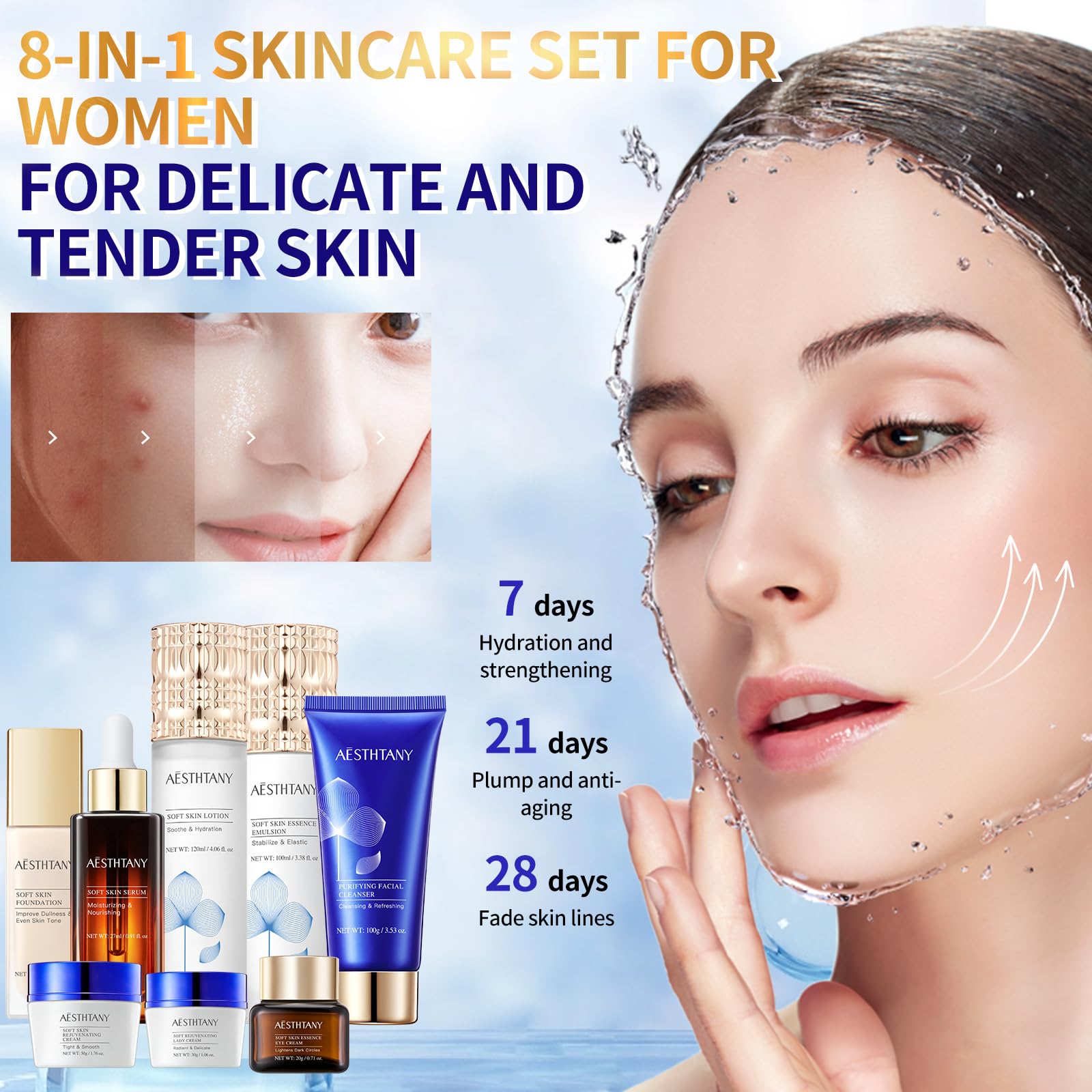 R RadiantRise toner bottle illustrating refreshing step for balanced skin.