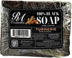 RA COSMETICS African Black Soap with Turmeric bar for refreshed skin texture and even tone.
