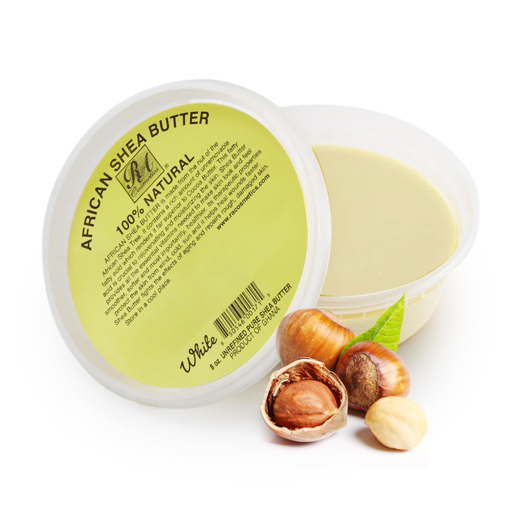 RA COSMETICS ivory 8oz shea butter container for daily moisturizing
