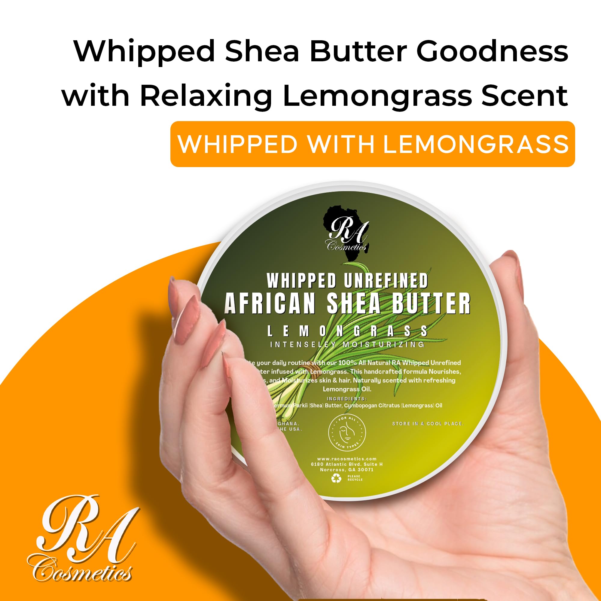 RA COSMETICS whipped shea butter texture close-up shows creamy moisture for everyday softness