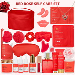 RA ROSA ACCA face cleanser, serums, and masks arranged neatly