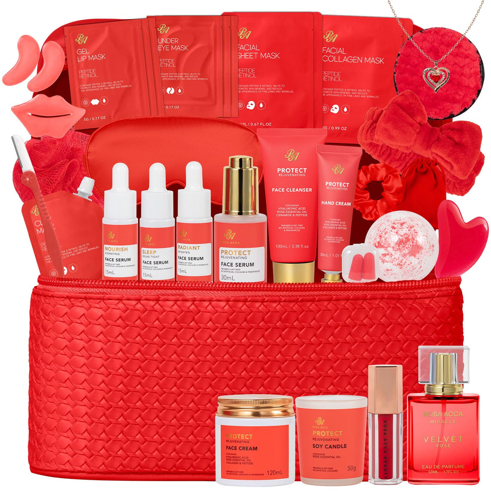 RA ROSA ACCA valentines gift set front view with rose-inspired skincare