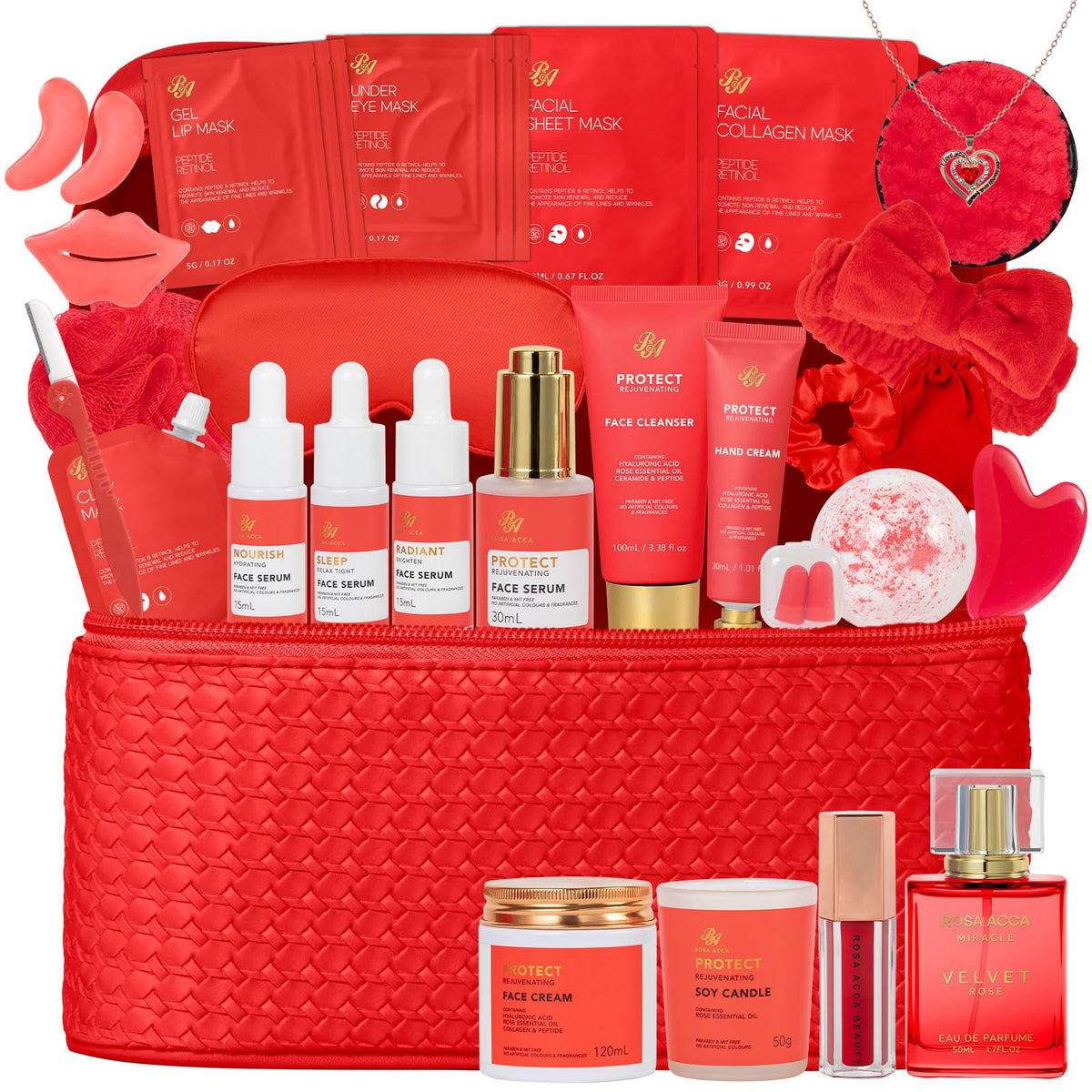 RA ROSA ACCA valentines gift set front view with rose-inspired skincare